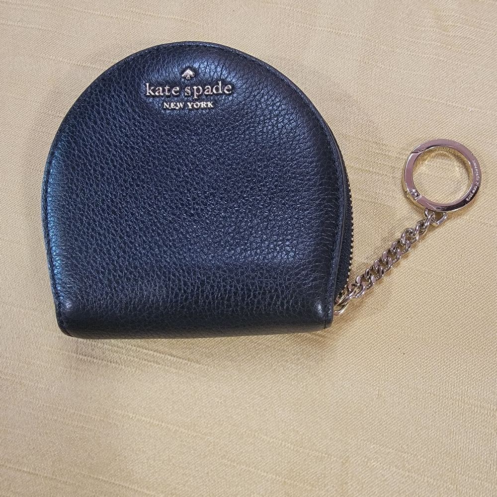 Kate Spade Black Leather Coin Pouch with Chain
